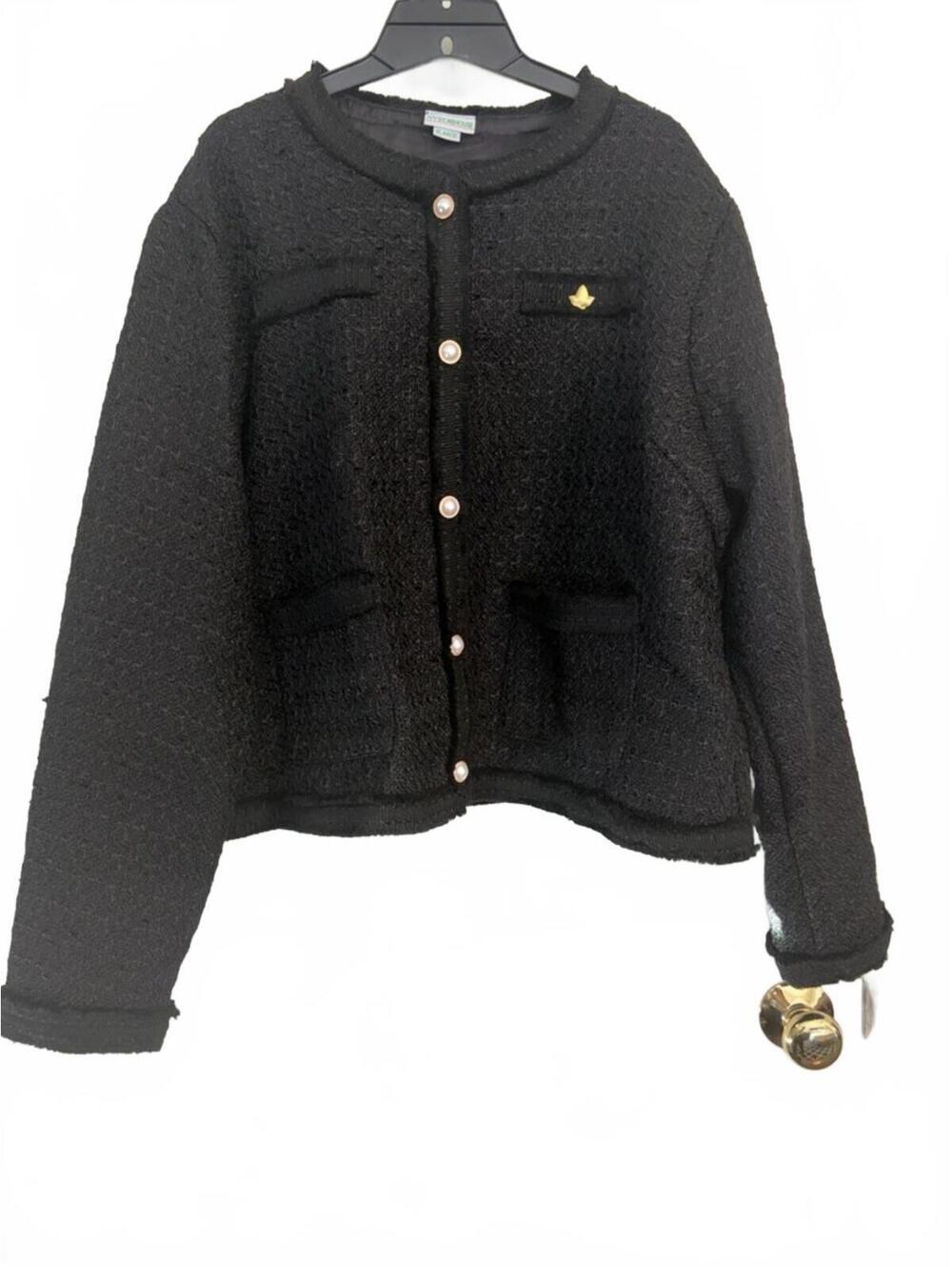 Ivy Storehouse Black Tweed Pearl Button Jacket Chic Structured Blazer